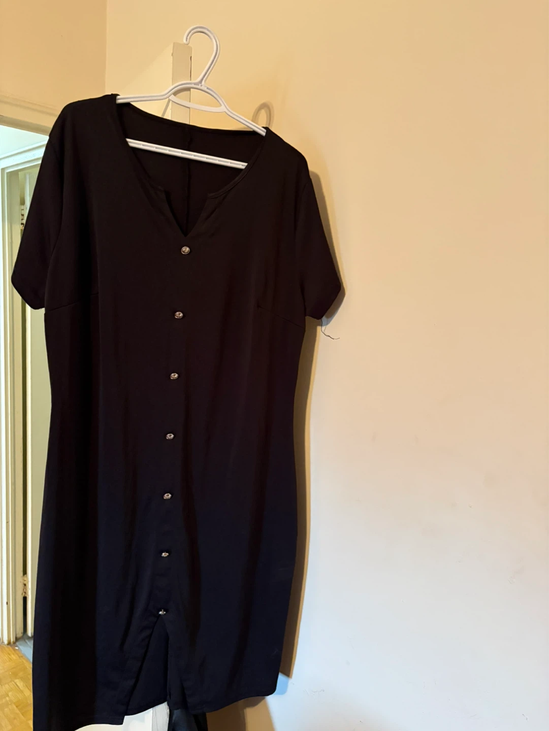 Black Button-Up Short Sleeve Dress