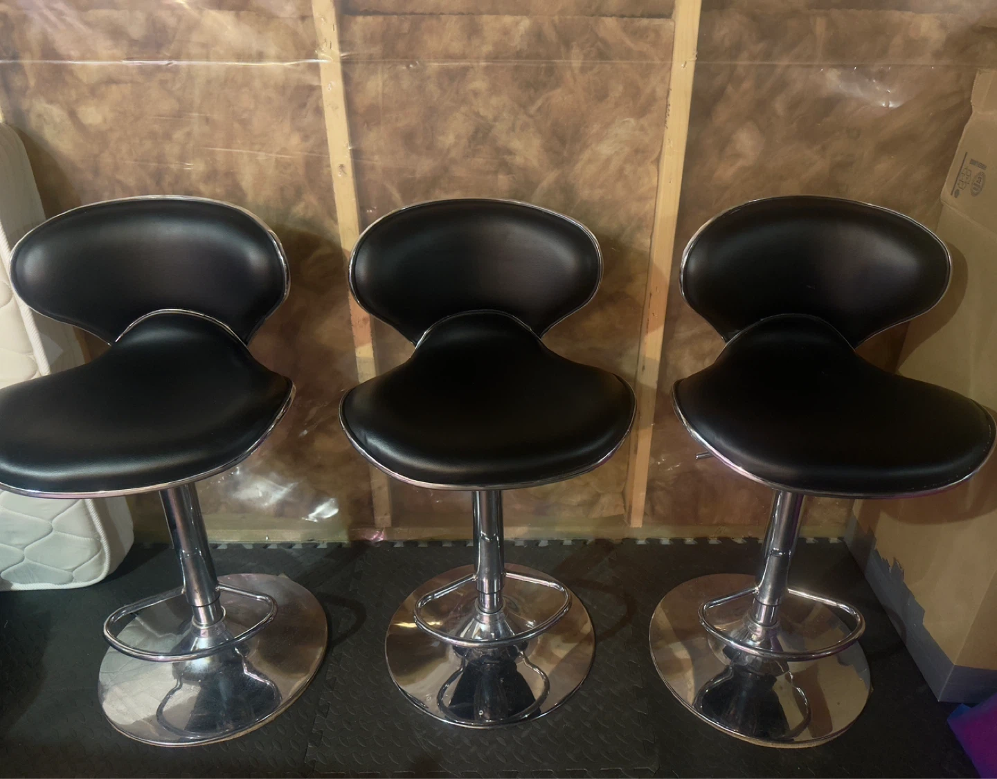 Set of 3 Black Bar Stools with Chrome Base