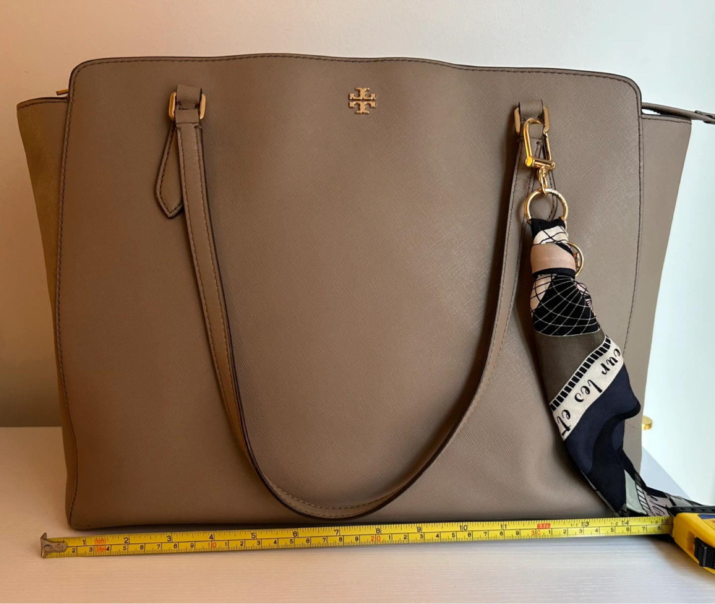 Tory Burch Taupe Leather Tote Bag with Silk Scarf - photo 2
