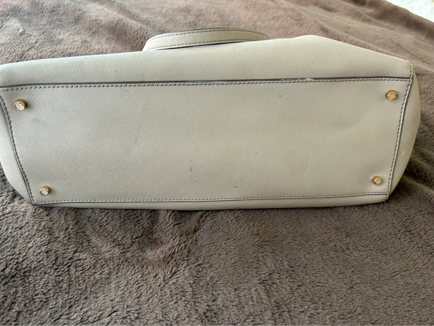 Tory Burch Taupe Leather Tote Bag with Silk Scarf - photo 4