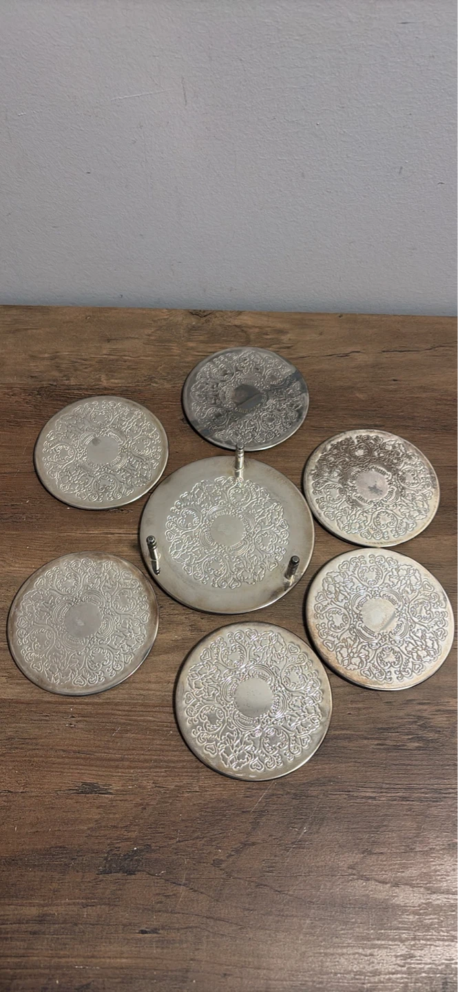 Set of 6 EP Silver Coasters with Holder - photo 2