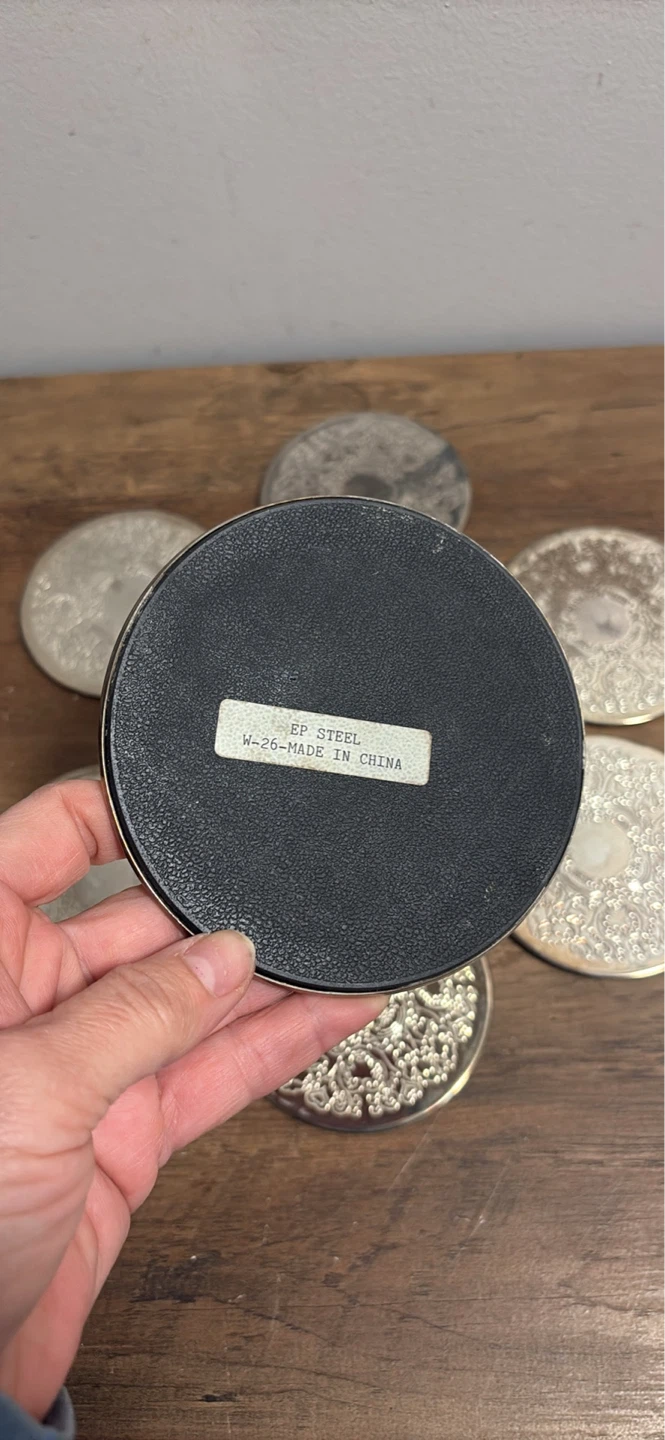 Set of 6 EP Silver Coasters with Holder - photo 5