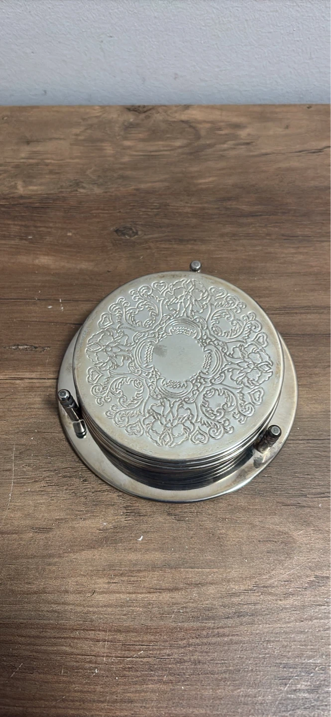 Set of 6 EP Silver Coasters with Holder