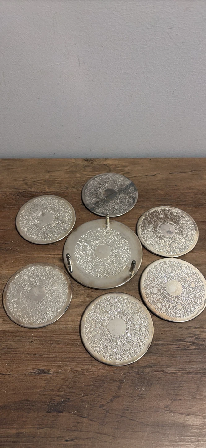 Set of 6 EP Silver Coasters with Holder - photo 3