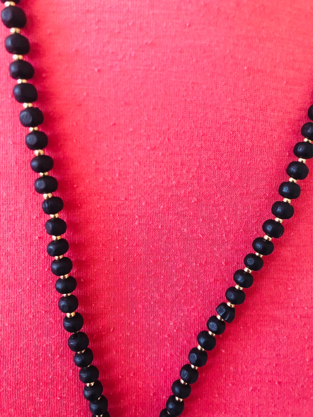 Black Beaded Pendant Necklace with Gold Accents - photo 2