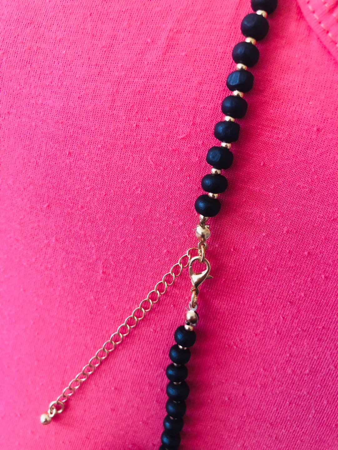 Black Beaded Pendant Necklace with Gold Accents - photo 4