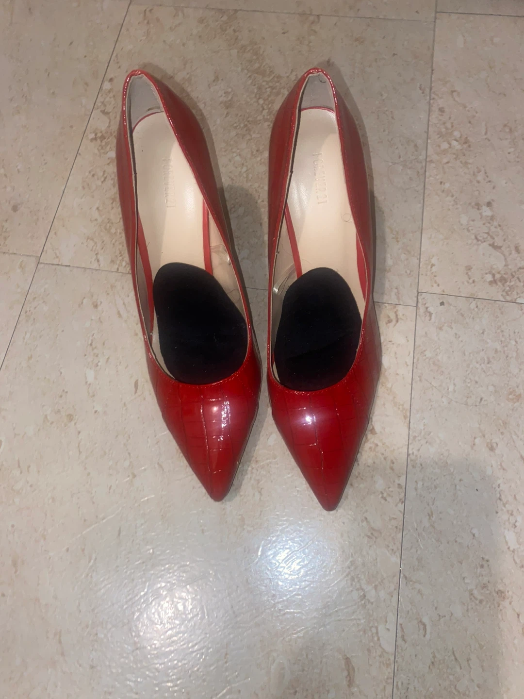 Red Faux Croc Heels