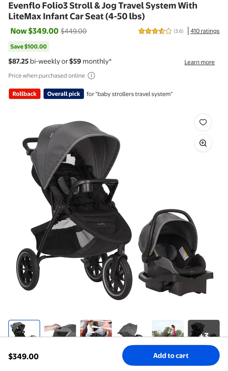 Evenflo Folio3 Stroll & Jog Travel System Infant Car Seat