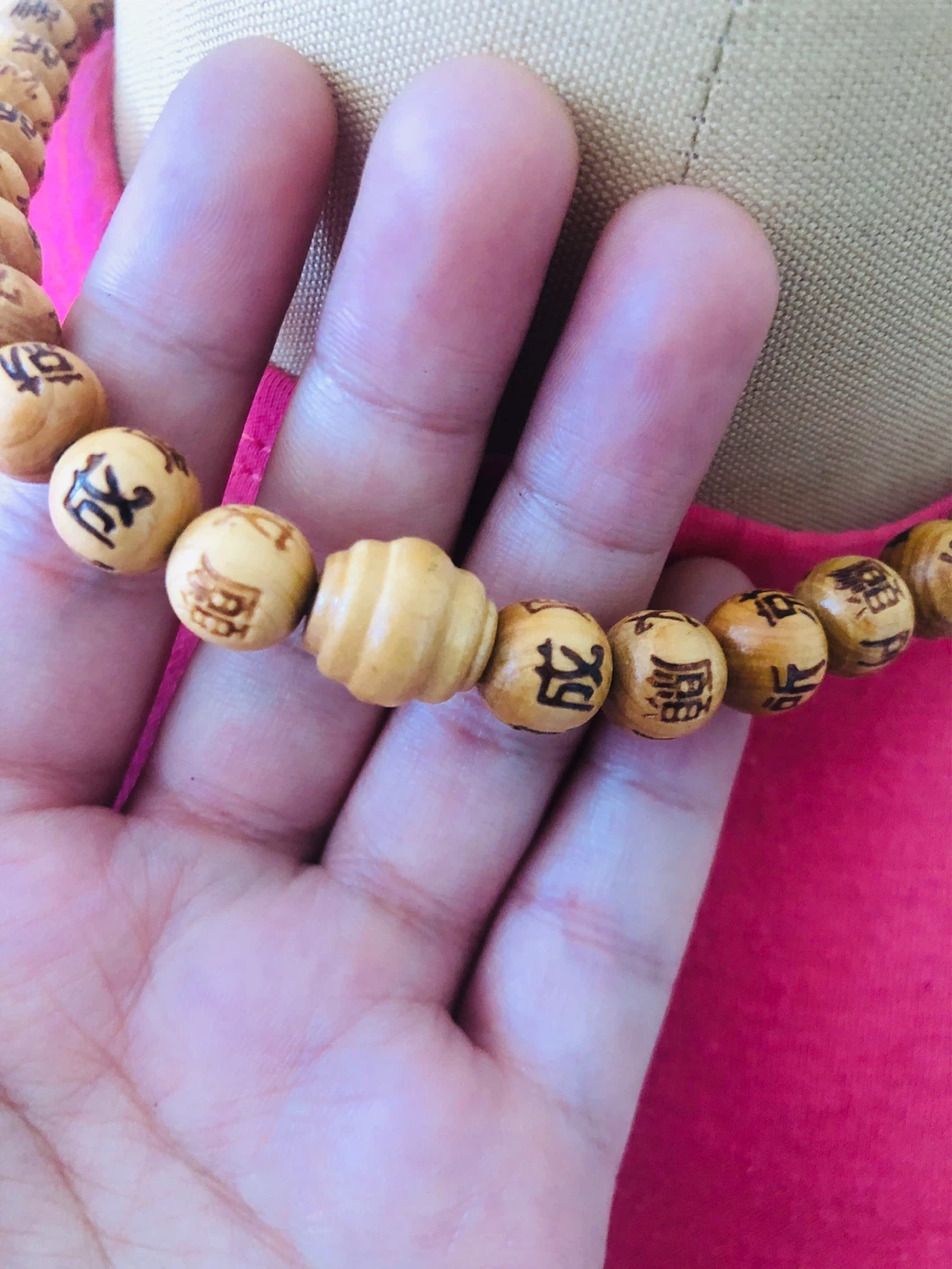Wooden Beaded Necklace with Chinese Characters - photo 3