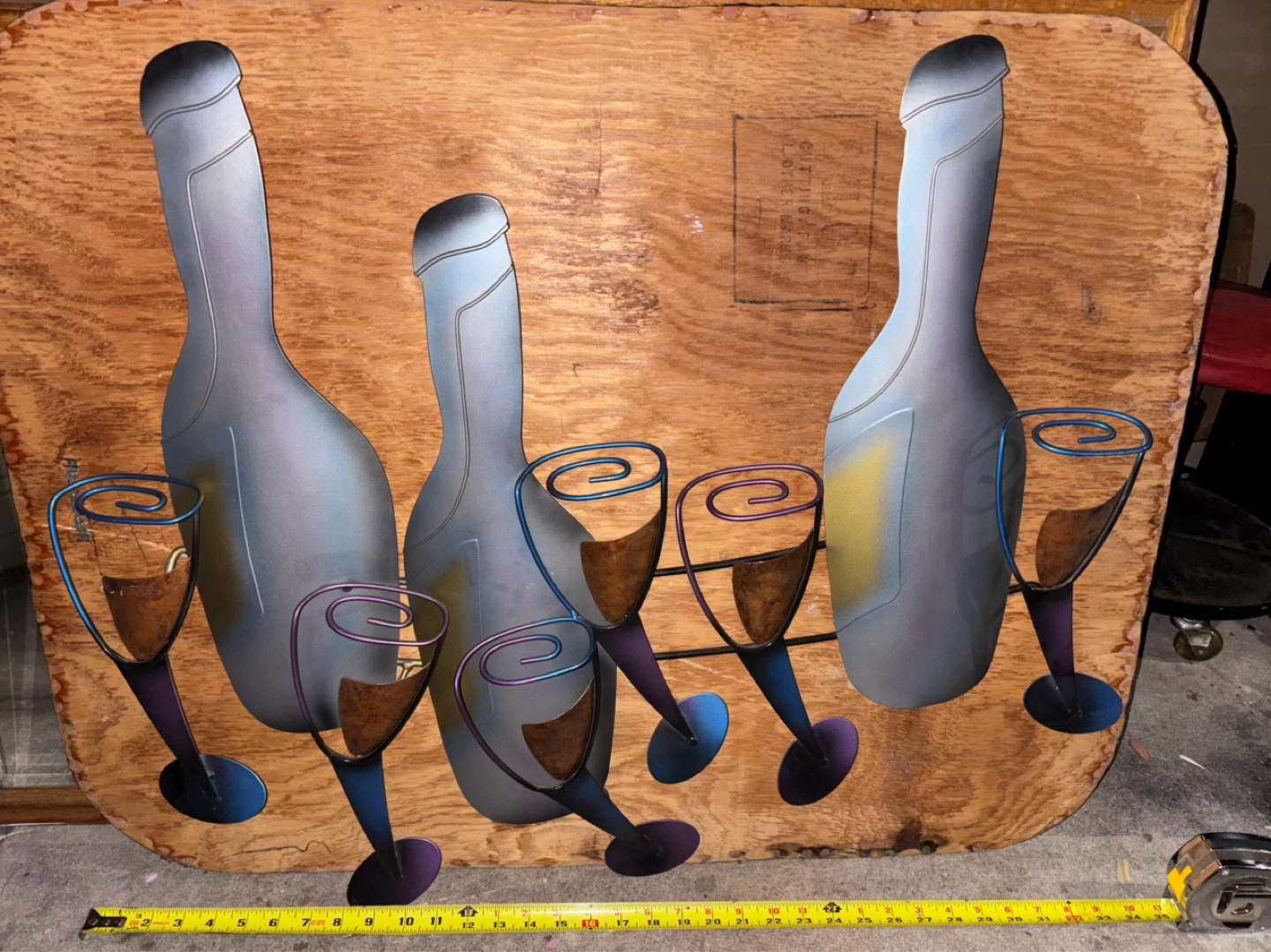 Wine Bottle and Glass Metal Wall Art