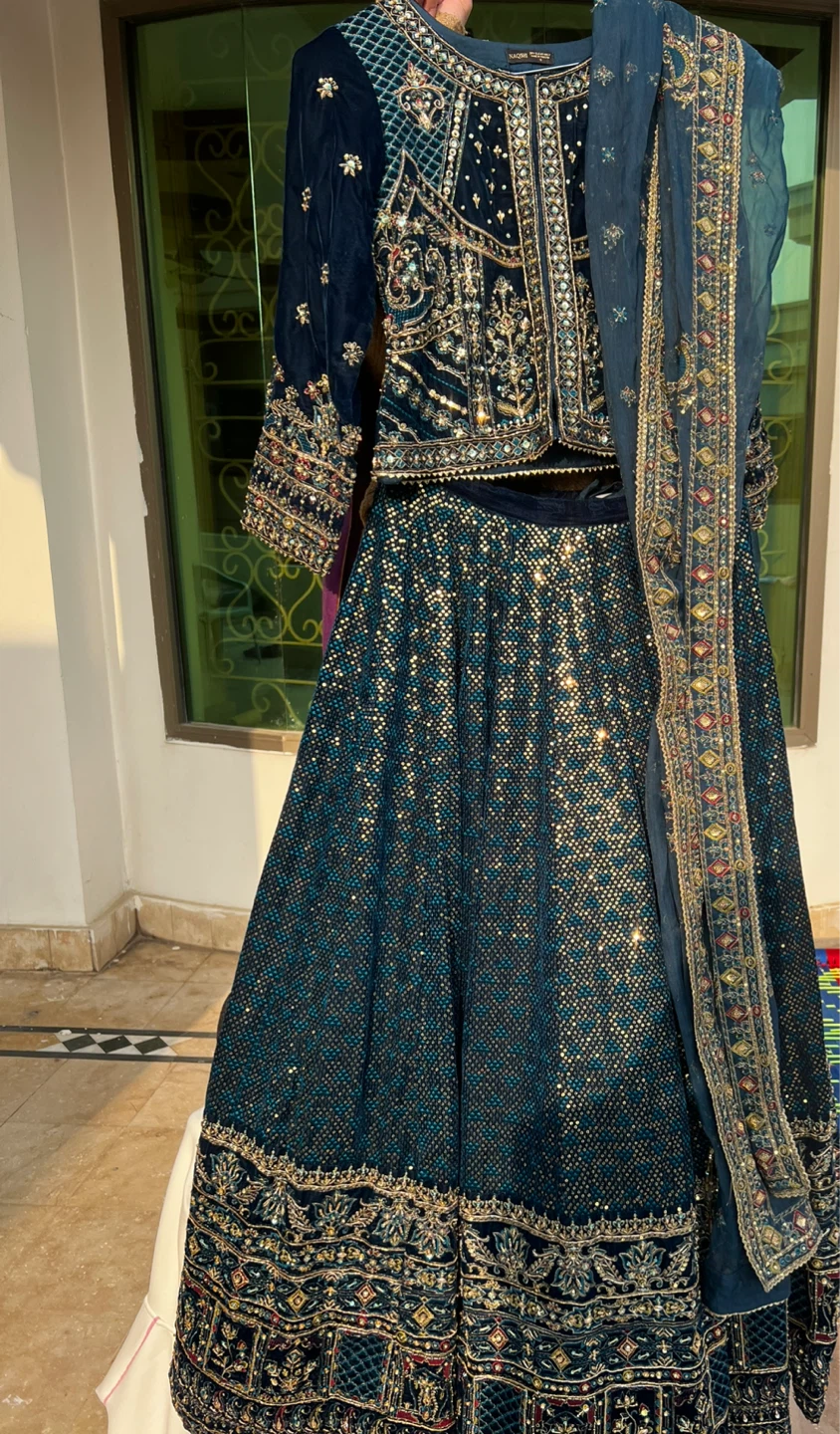 Blue Sequin Embroidered Lehenga Choli Dupatta Set