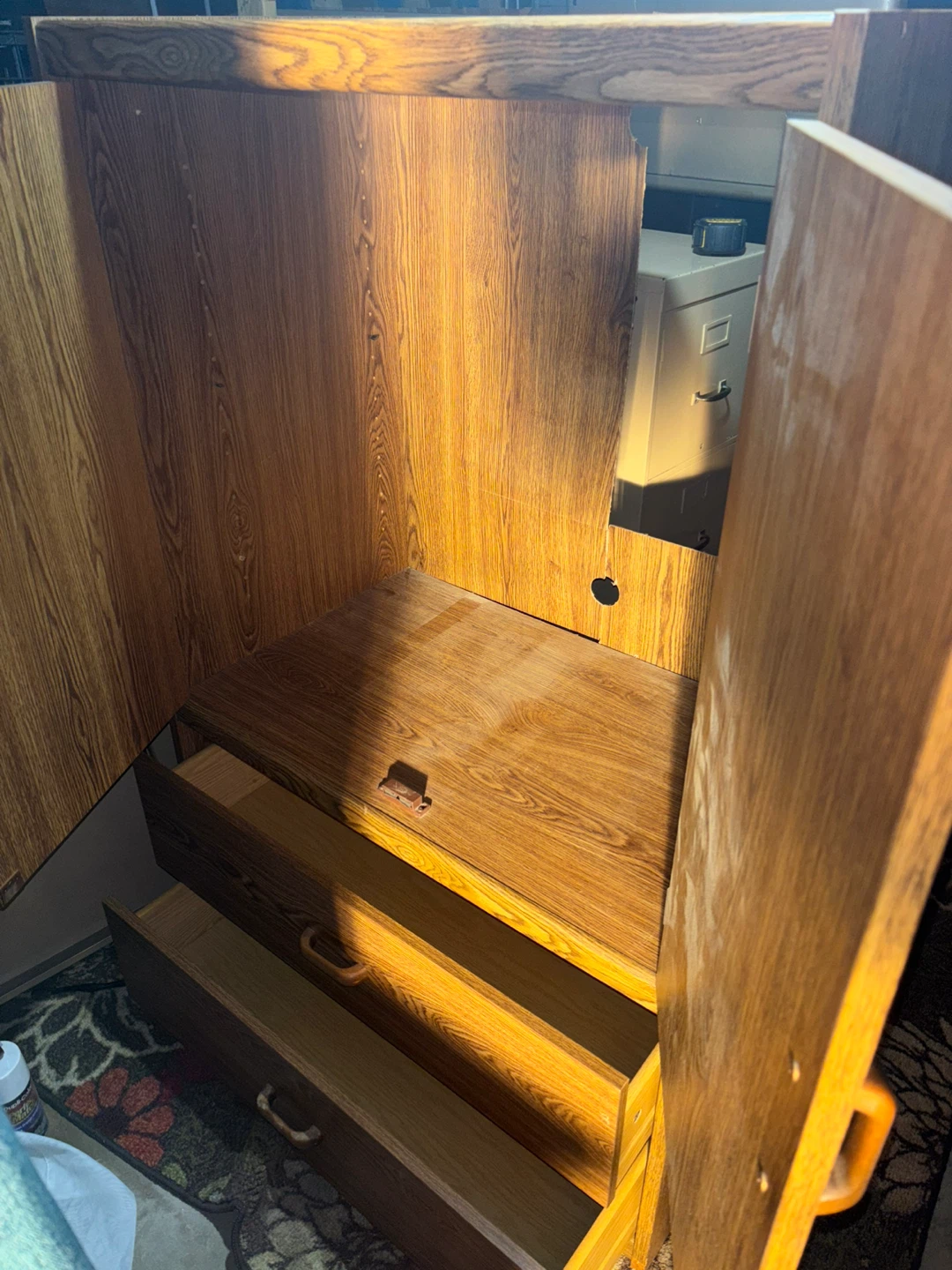 Vintage Wood Grain Cabinet with Drawers - photo 3
