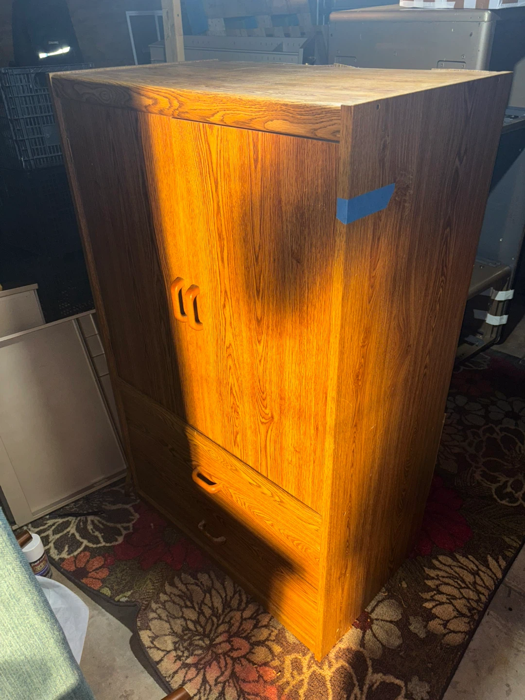 Vintage Wood Grain Cabinet with Drawers