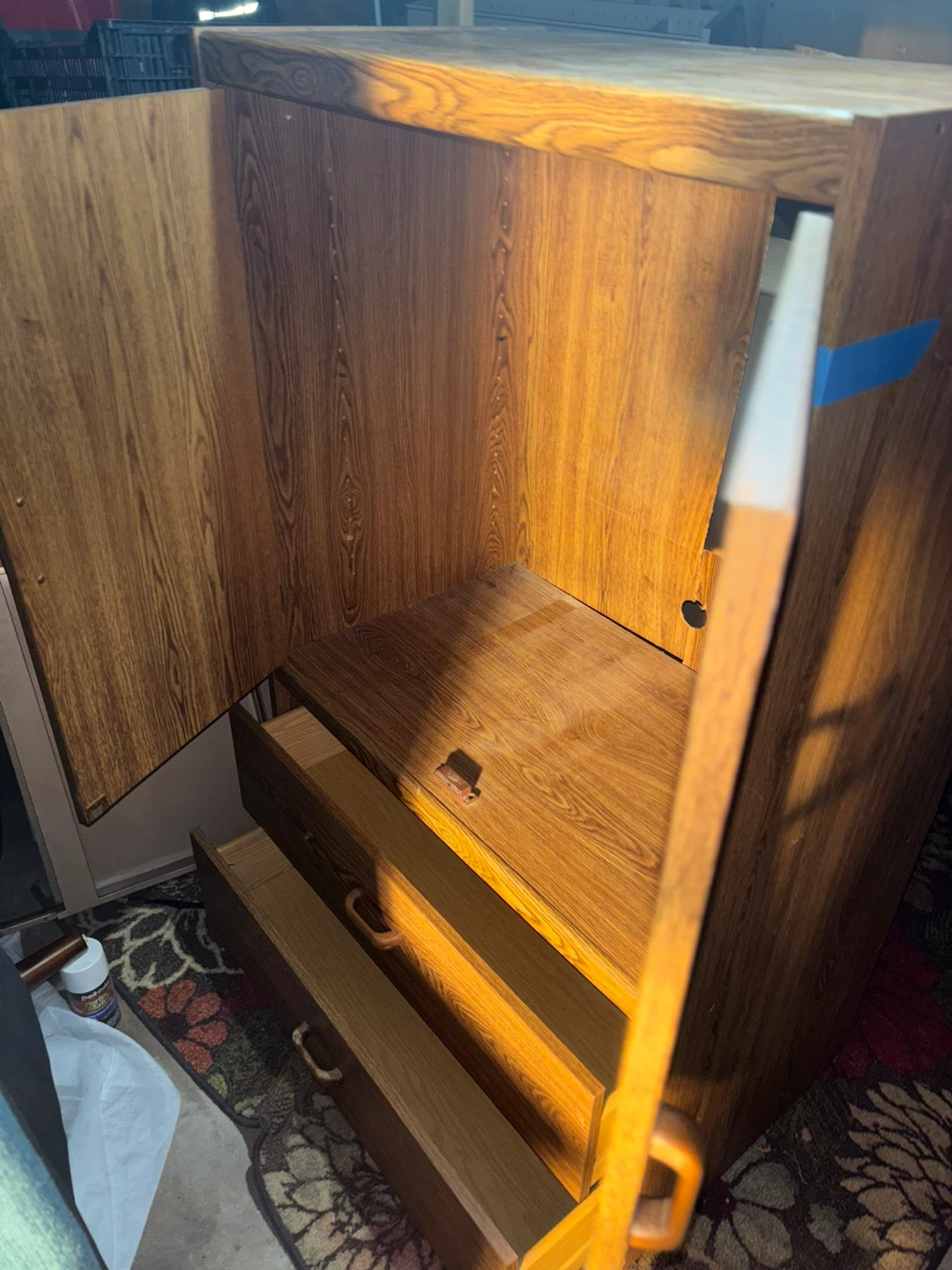 Vintage Wood Grain Cabinet with Drawers - photo 2