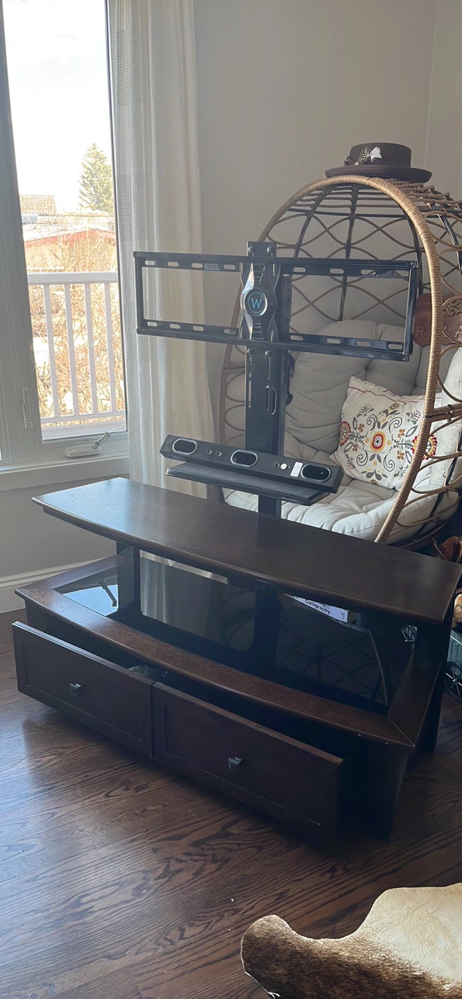 Heavy-Duty TV Stand with Soundbar Shelf & Storage Drawers