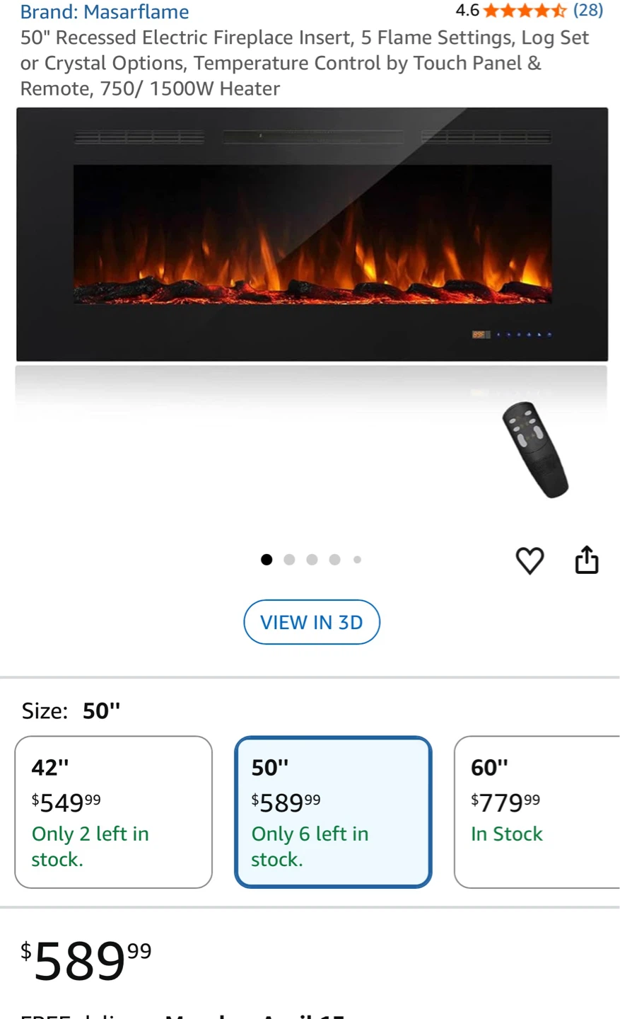 Masarflame 50" Recessed Electric Fireplace Insert - photo 4