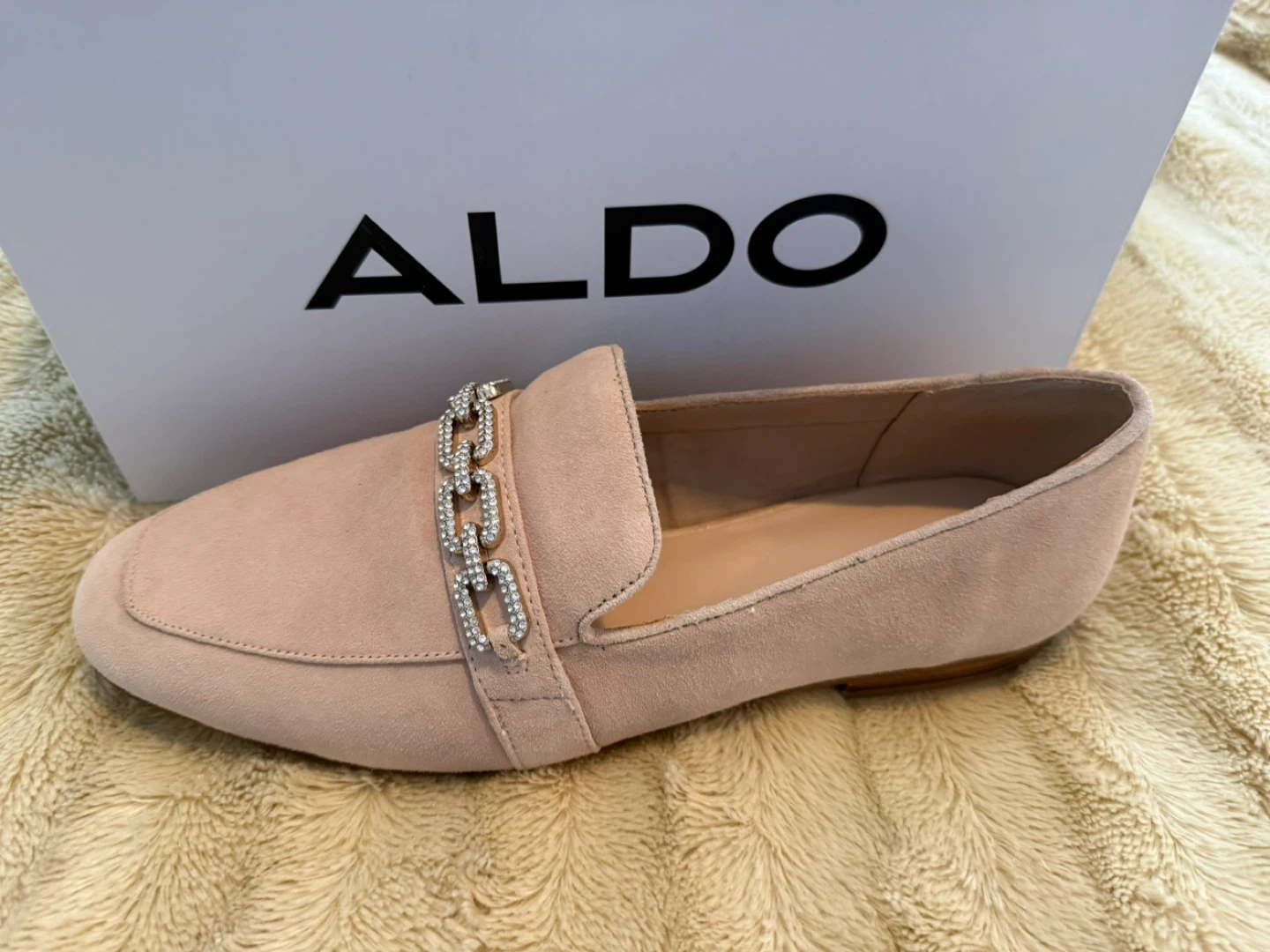 ALDO Pink Suede Loafers with Chain Detail