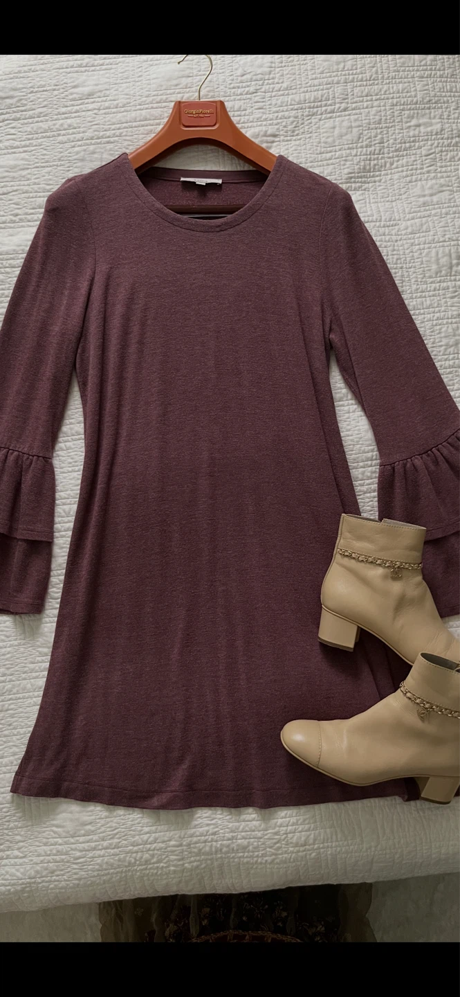 LOFT Women's Size L Bell Sleeve Dress Burgundy