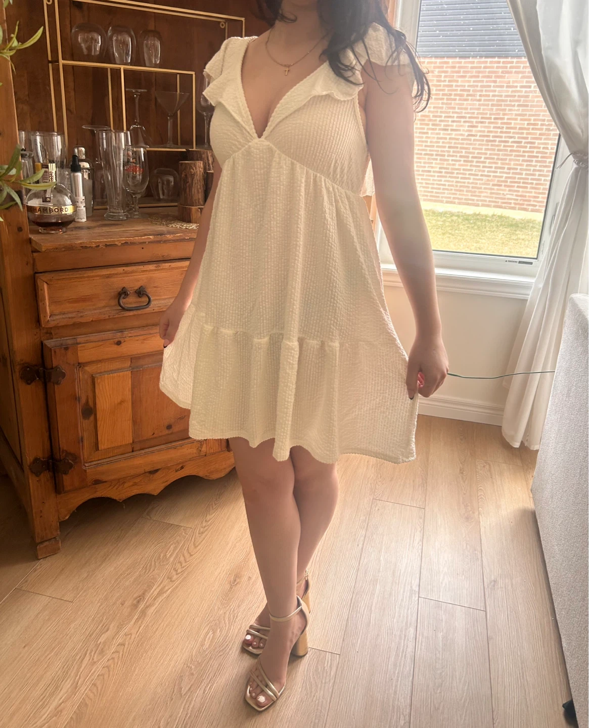 White textured mini dress