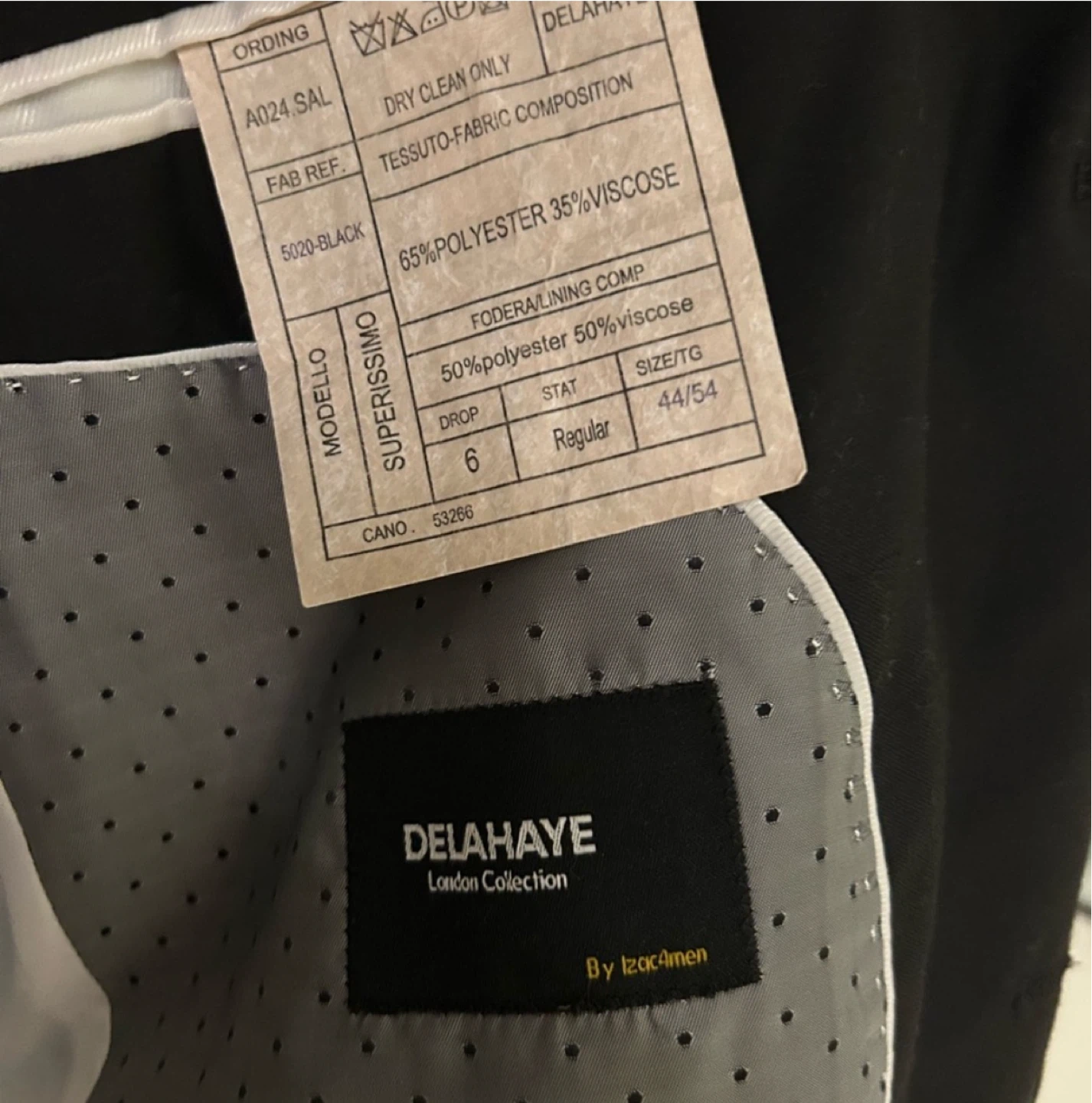 Men’s Delahaye Black Suit Jacket Blazer size 44 - photo 4