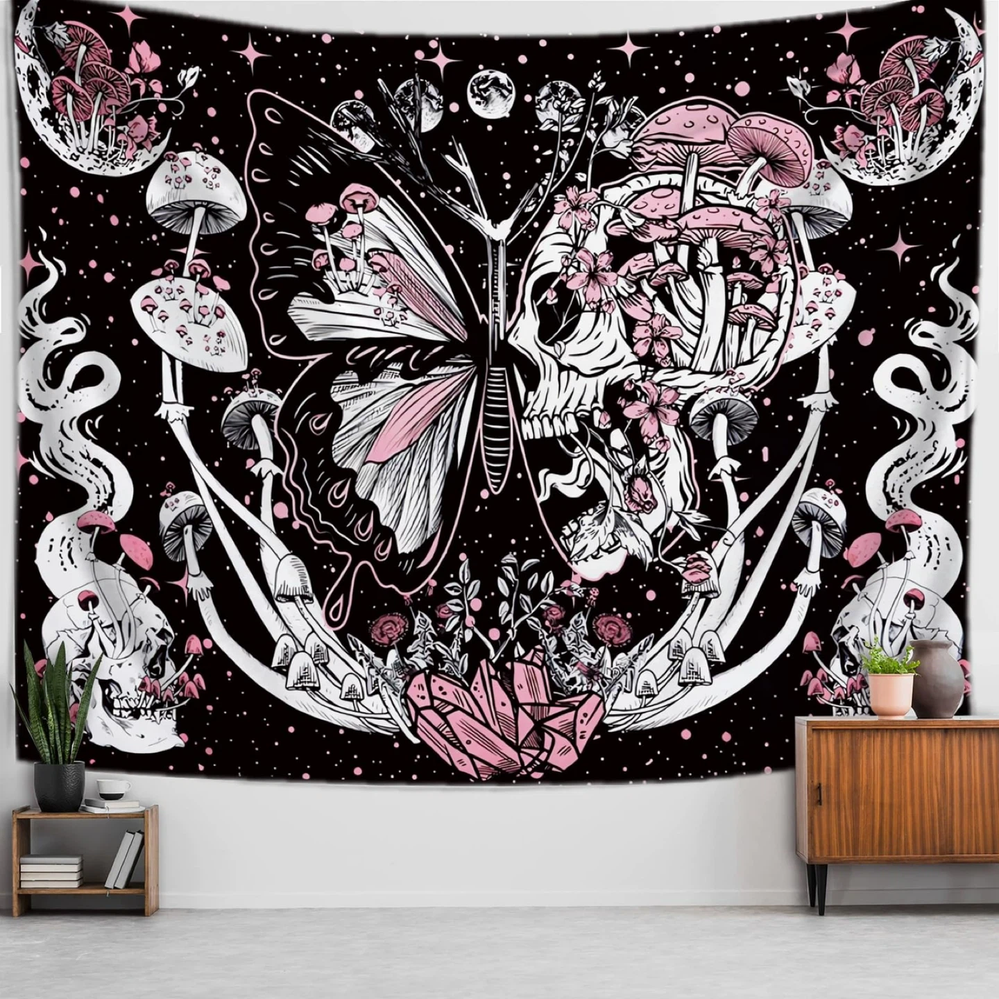 Butterfly Skull Mushroom Tapestry Wall Hanging - photo 3