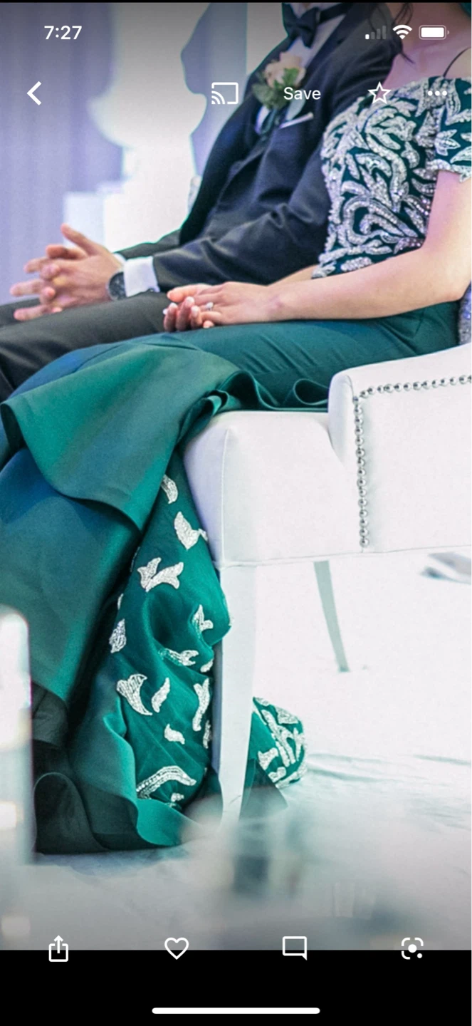 Tarik Ediz Emerald Mermaid Gown with Intricate Beading