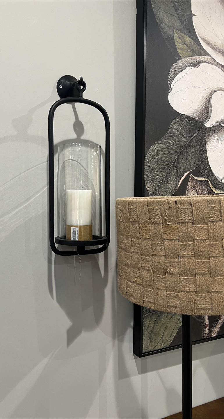 Black Metal Wall Sconce Candle Holder with Glass Cylinder