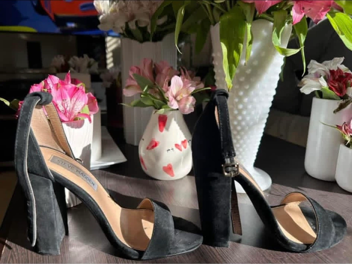 Steve Madden Black Suede Block Heel Sandals