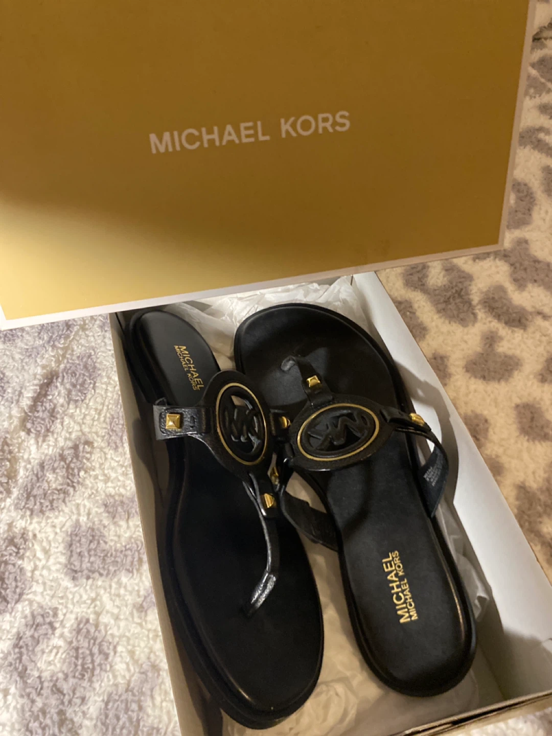 Michael Kors Black Thong Sandals with MK Logo - photo 2
