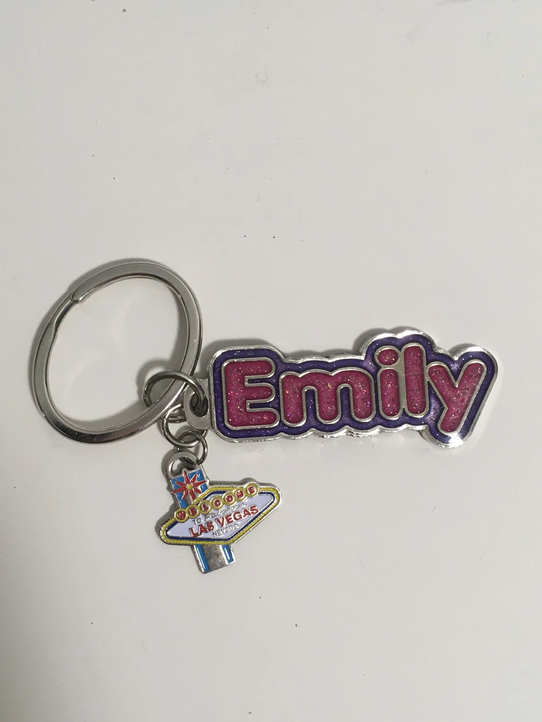 Preowned Emily Glitter Name Keychain with Las Vegas Sign Charm