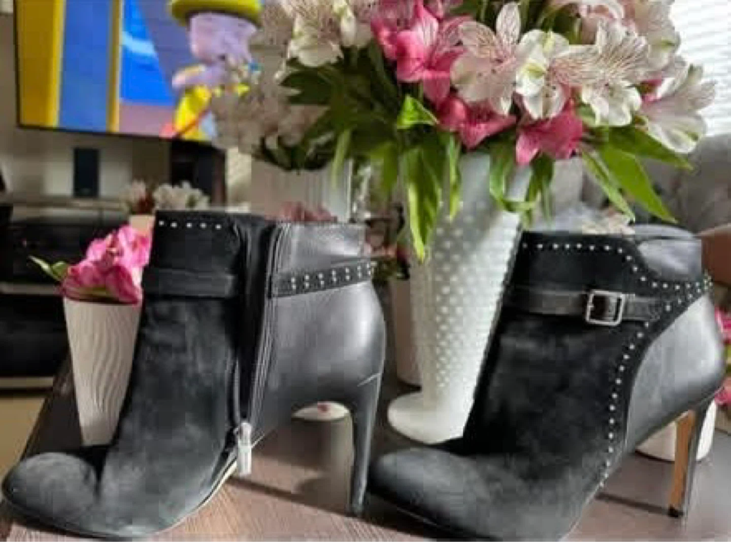 Vince Camuto Black Suede & Leather Studded Ankle Boots - photo 4