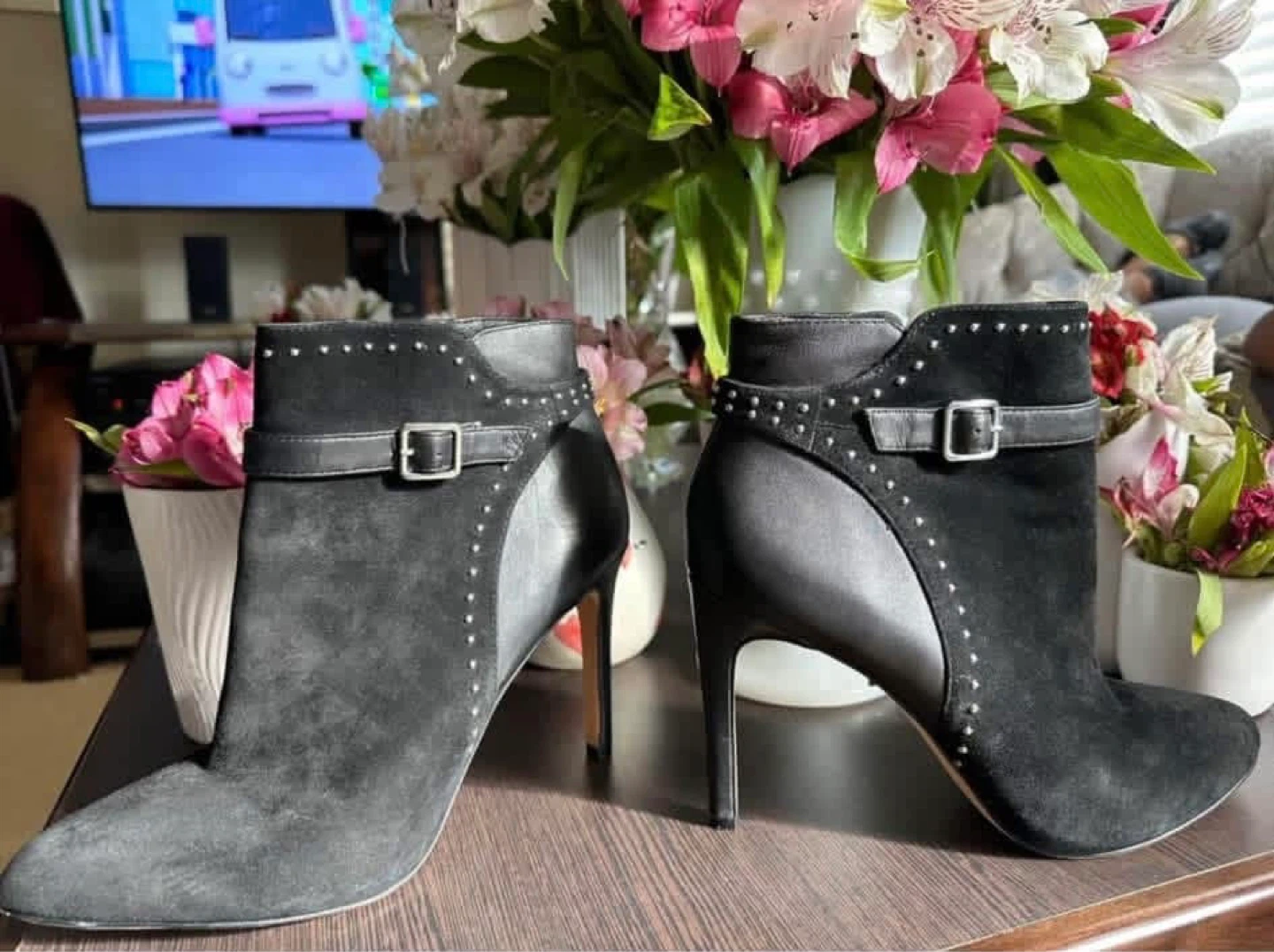 Vince Camuto Black Suede & Leather Studded Ankle Boots - photo 2