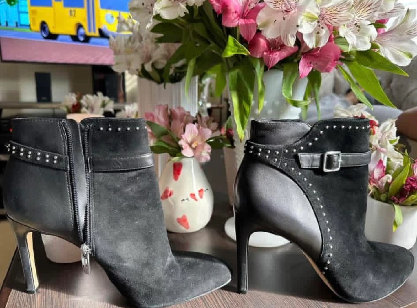 Vince Camuto Black Suede & Leather Studded Ankle Boots