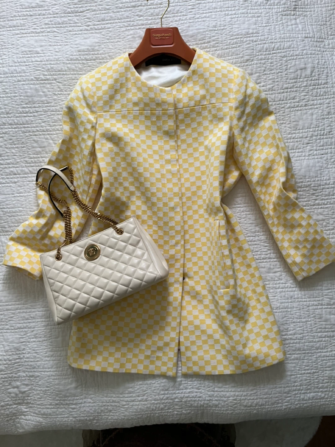 ZARA BASIC Yellow and White Checkered Jacket