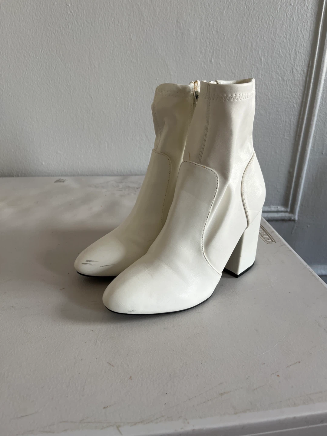 White Ankle Boots with Block Heel