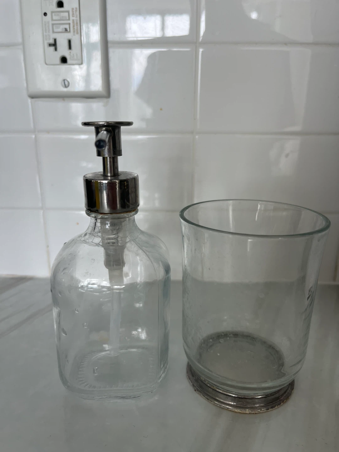 Ikea Clear Glass Soap Dispenser and Tumbler Set