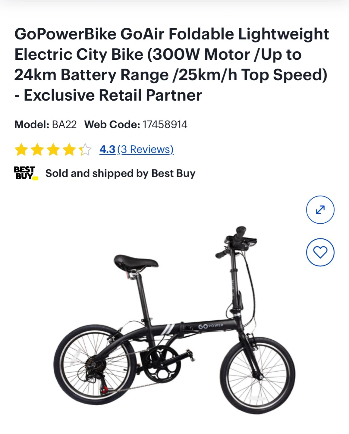 GoPowerBike GoAir Foldable Electric City Bike - Black