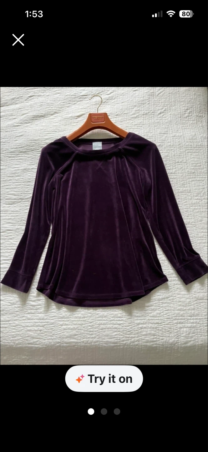 Velour Long Sleeve Top - Purple - Size L