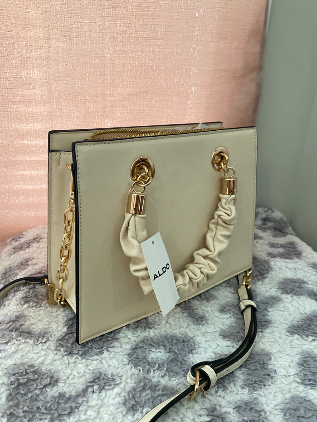 ALDO Cream Ruched Handle Satchel Handbag - photo 2