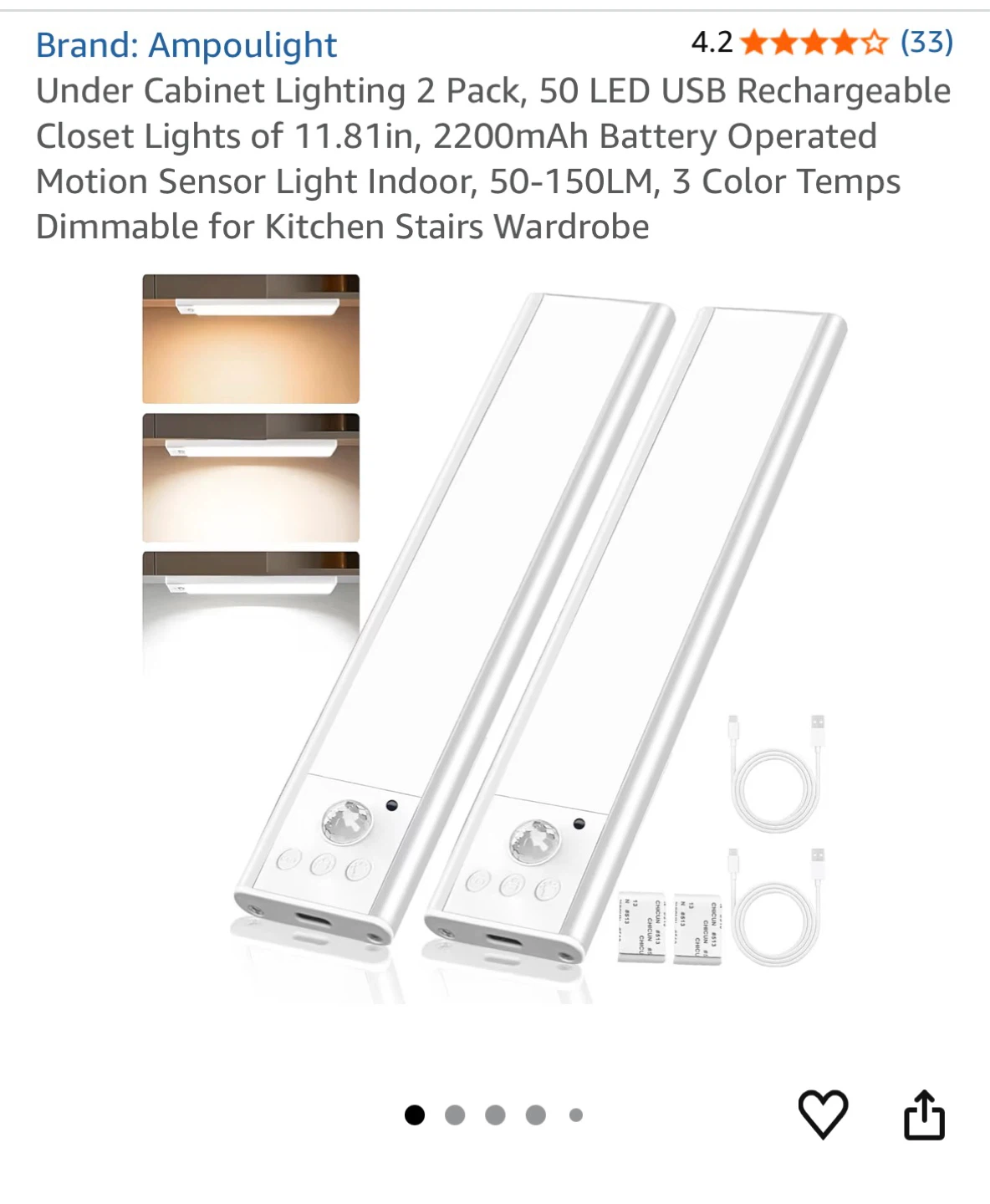 Ampoulight Under Cabinet Lighting 4- 2 Packs, 11.81in
