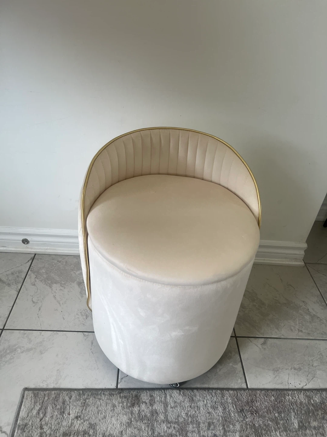 Cream Velvet Storage Ottoman with Wheels - photo 5
