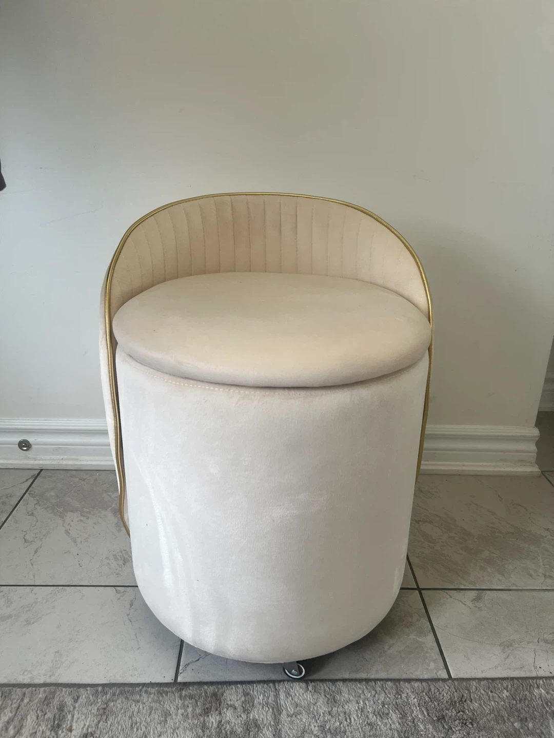 Cream Velvet Storage Ottoman with Wheels