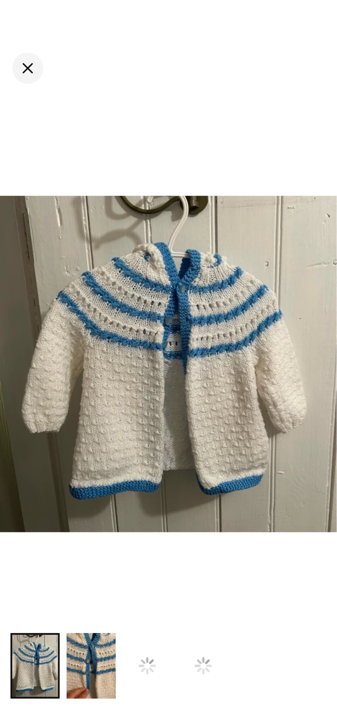 Hand-Knitted Baby Cardigan - White & Blue Stripes