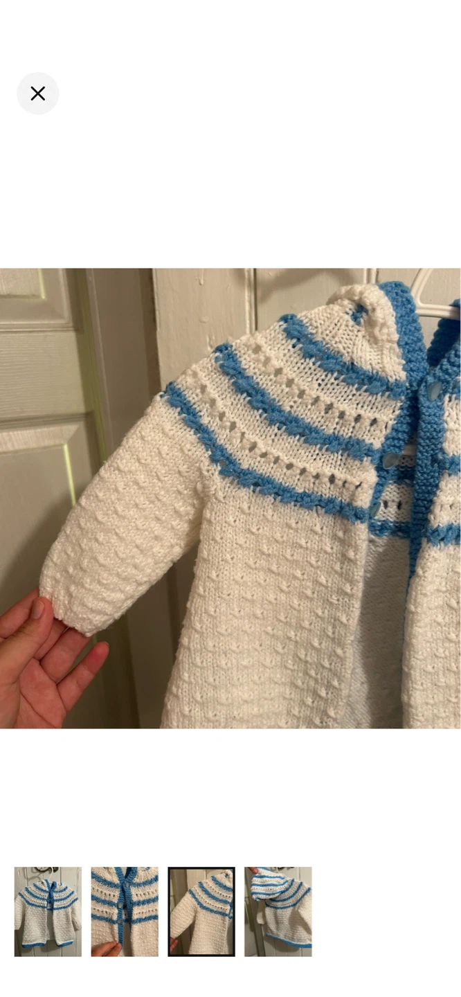 Hand-Knitted Baby Cardigan - White & Blue Stripes - photo 3