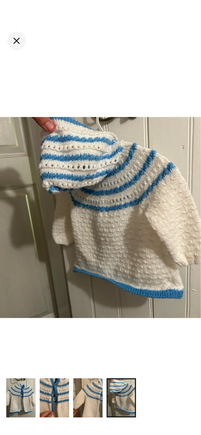 Hand-Knitted Baby Cardigan - White & Blue Stripes - photo 4
