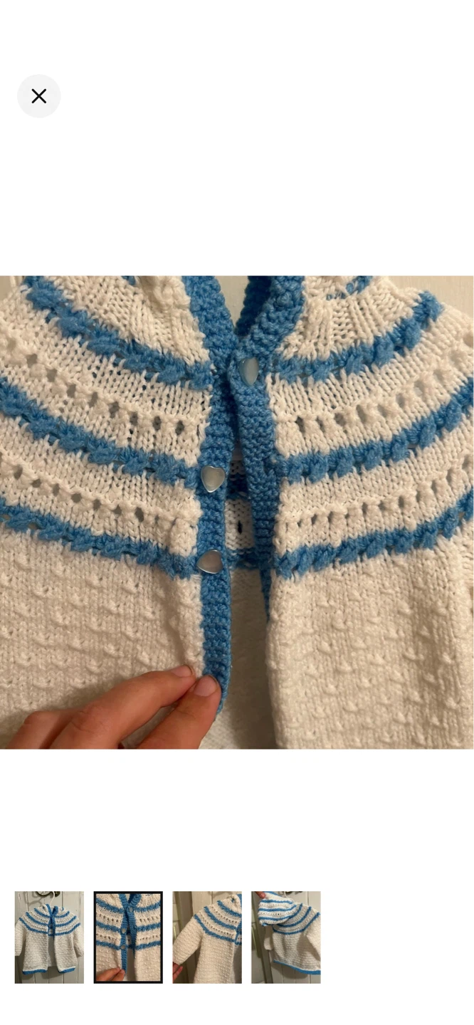 Hand-Knitted Baby Cardigan - White & Blue Stripes - photo 2