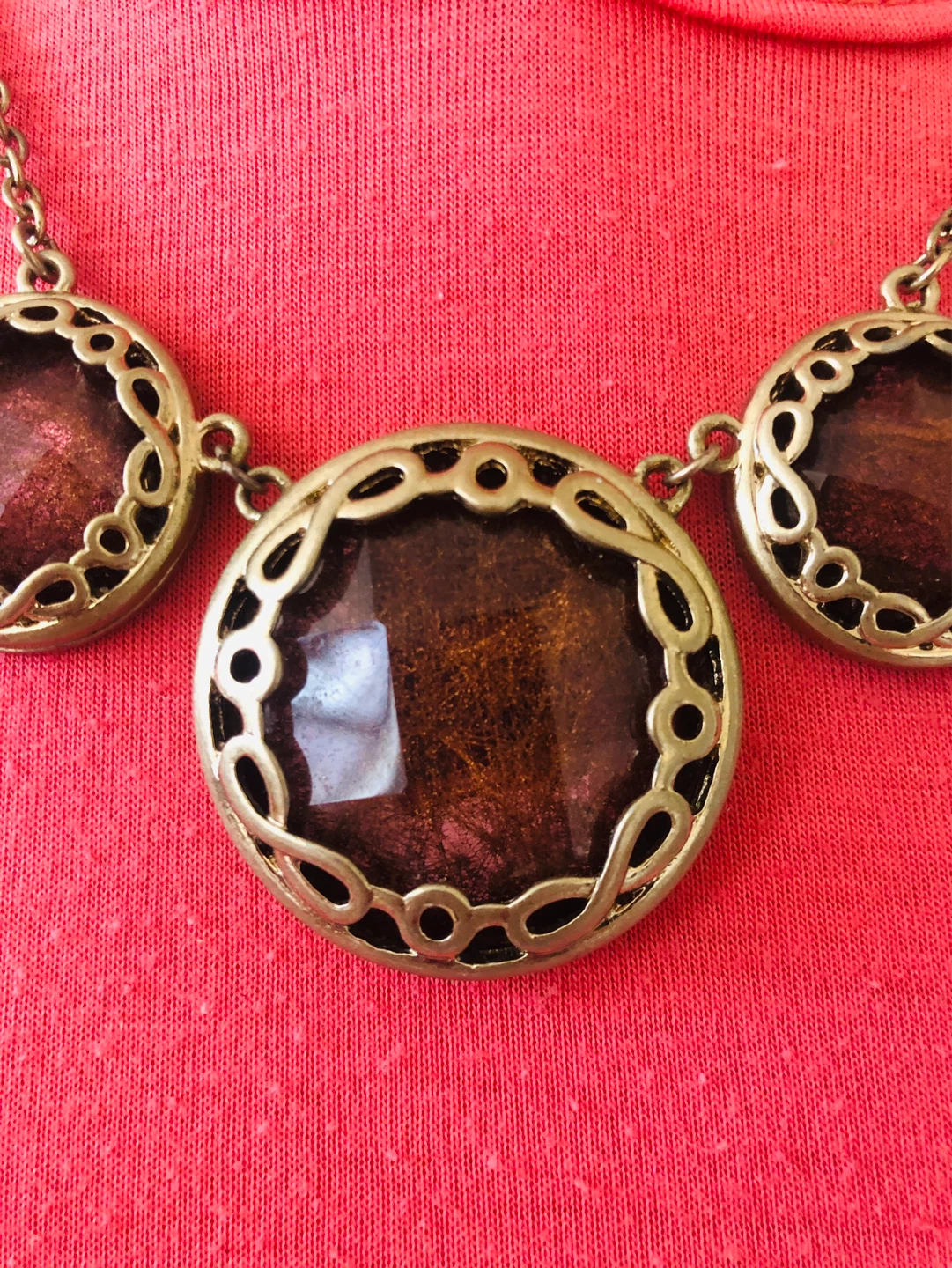 Statement Necklace with Bronze-Tone Chain and Faceted Gems - photo 2