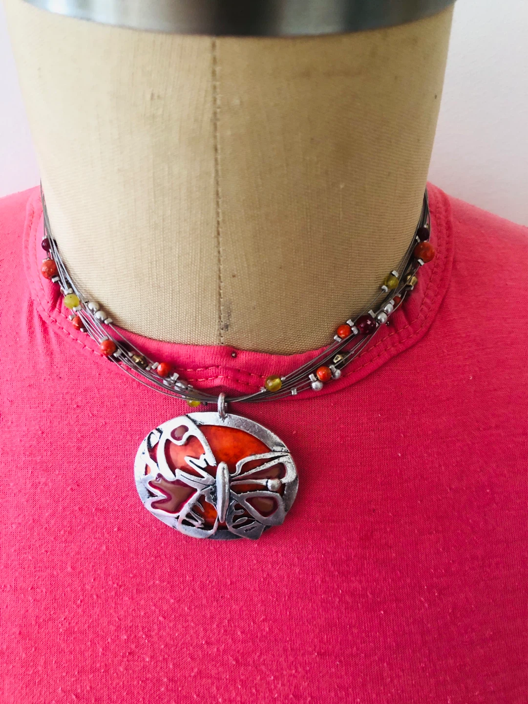 Chico's Butterfly Pendant Necklace with Beaded Strand