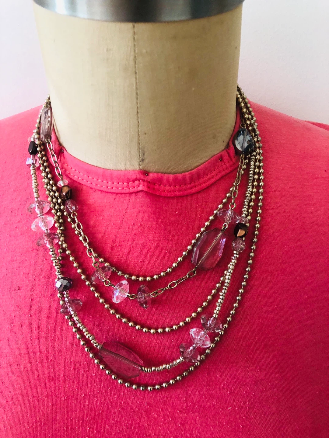 Chico's Silver Tone Multi-Strand Beaded Necklace