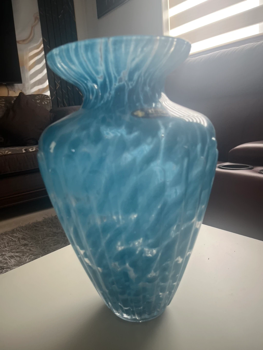 Blue Swirl Glass Vase - White Cristal
